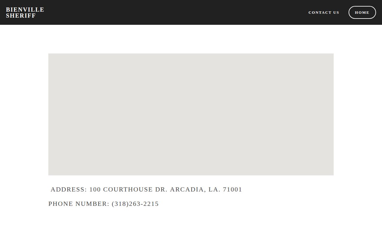 Bienville Parish Sheriff's Office official contact page with Arcadia address and telephone