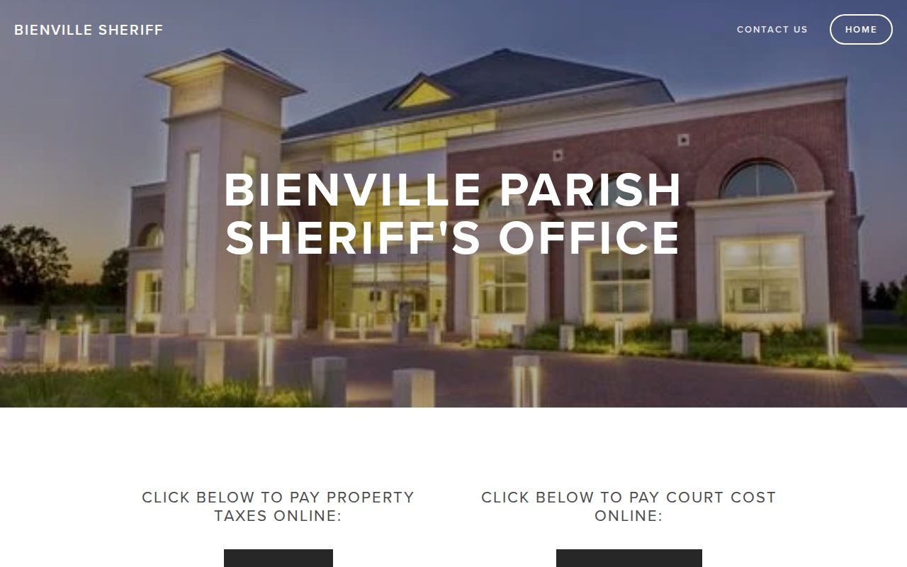 Bienville Parish Sheriff's Office website with general agency information and no recent booking feed